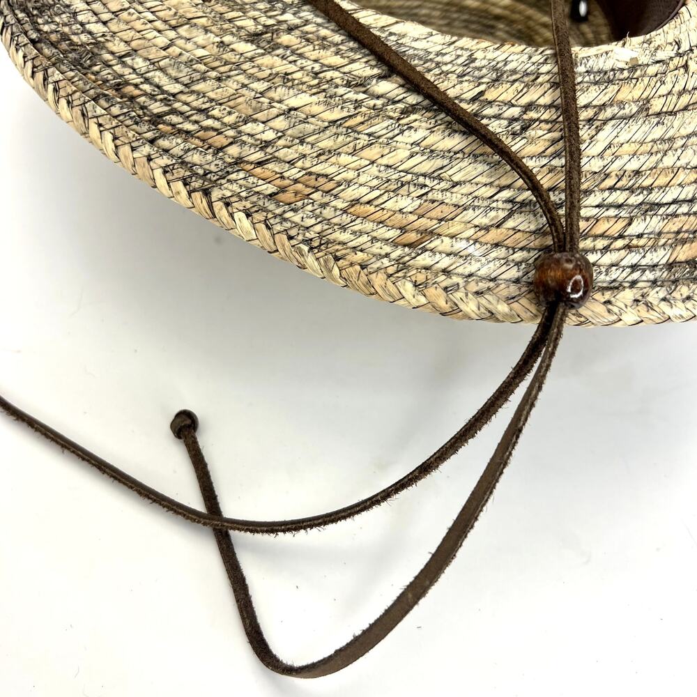 Stetson Marco Safari Sun Hat Stained Palm Straw Leather Band Chin Strap SMALL - Picture 5 of 9